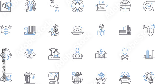 Production house line icons collection. inematography, Filmography, Scriptwriting, Editing, Animation, Videography, Post-production vector and linear illustration. Screening, Direction, Set design photo