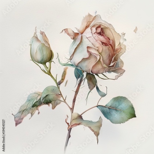 Rose flower isolated on white background, Rose flower in translucent watercolor Generative AI	
