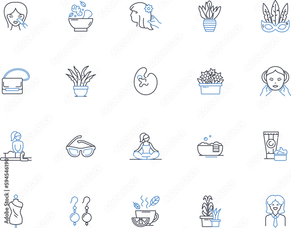 Loveliness line icons collection. Beauty, Elegance, Gracefulness, Attractiveness, Charm, Winsomeness, Allure vector and linear illustration. Delicacy,Pleasantness,Sweetness outline signs set