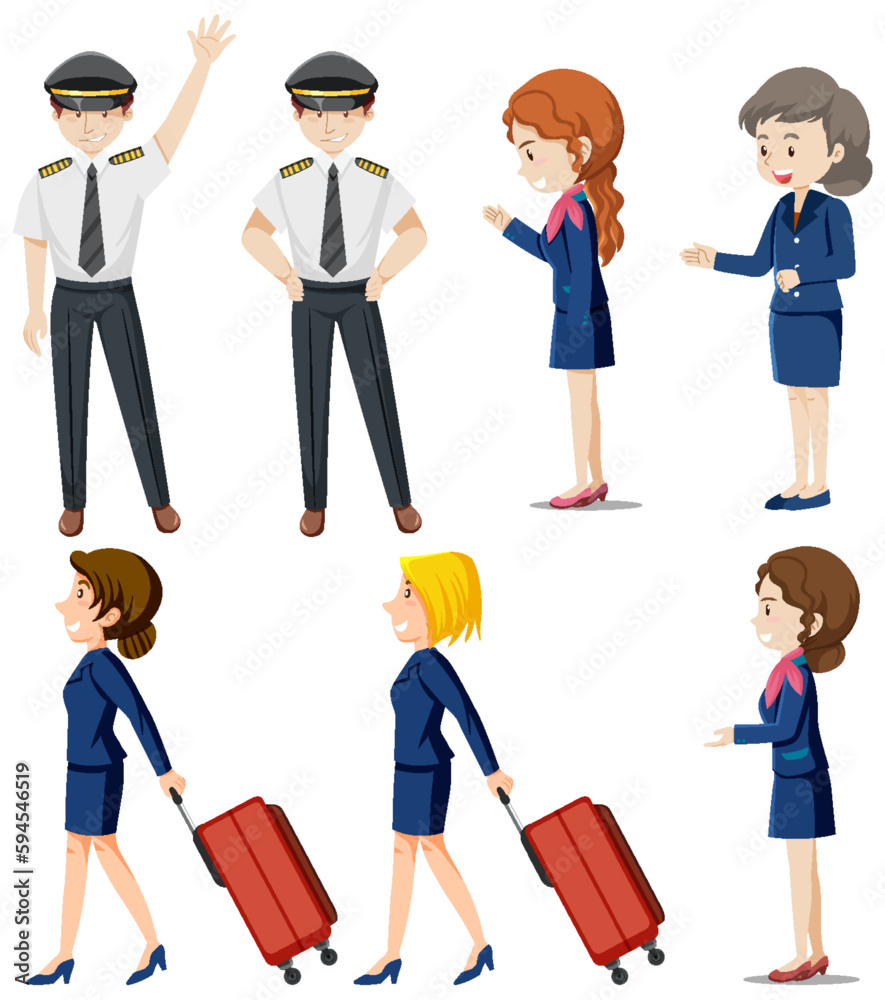Cabin Crew Characters Vector Collection