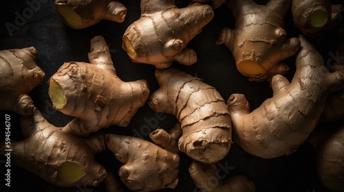 heap of ginger root background Generative AI
