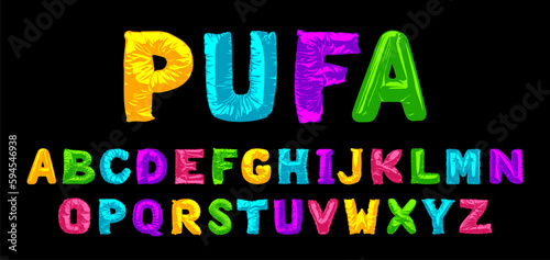 Inflated alphabet  puffy jacket like letters or balloon style font  vector illustration  English characters