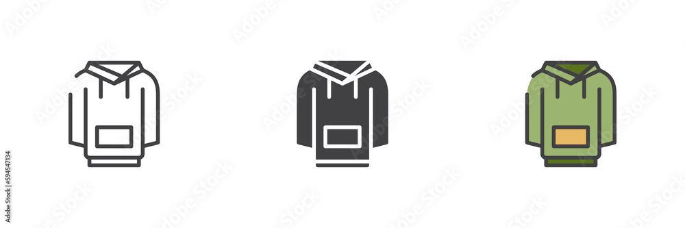 Hoodie jacket different style icon set Hoodie jacket different style icon set