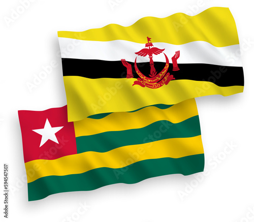 Flags of Togolese Republic and Brunei on a white background