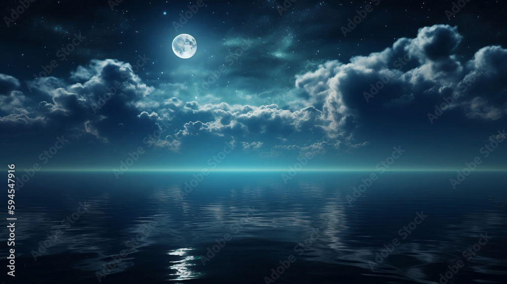 moon on a background star sky reflected in the sea. Generative ai moon on a background star sky reflected in the sea. Generative ai