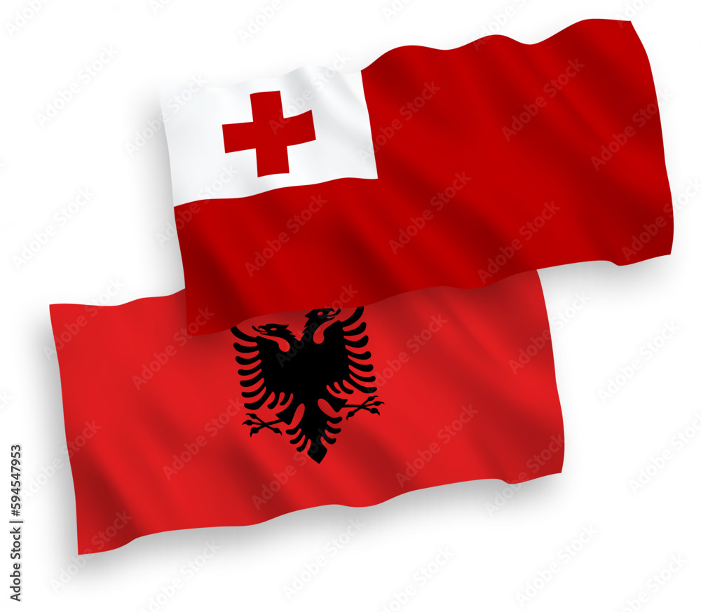 Flags of Kingdom of Tonga and Albania on a white background Flags of Kingdom of Tonga and Albania on a white background