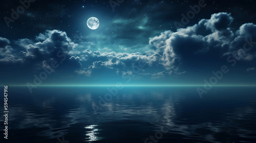 moon on a background star sky reflected in the sea. Generative ai © vovan