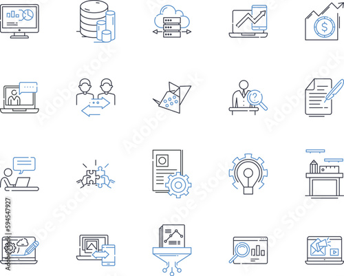 Summit line icons collection. Elevate, Peak, Climb, Highpoint, Pinnacle, Mountaintop, Apex vector and linear illustration. Zenith,Crest,Acme outline signs set photo