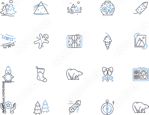 Frigid line icons collection. Icy, Chilly, Freezing, Cold, Frozen, Frosty, Arctic vector and linear illustration. Polar,Glacial,Numbing outline signs set
