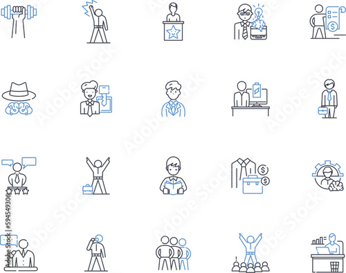 Student ethos line icons collection. Integrity, Perseverance, Responsibility, Respect, Diligence, Organization, Accountability vector and linear illustration. Initiative,Curiosity,Creativity outline