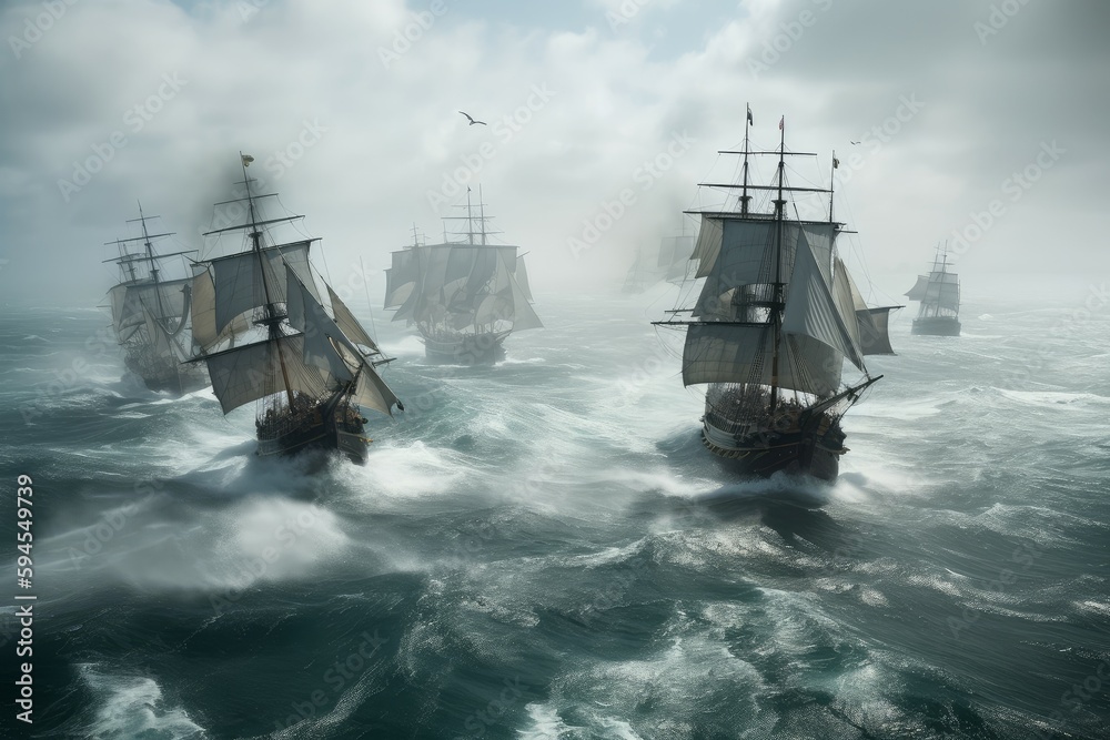 Obraz premium Sea battle ship. Generate Ai