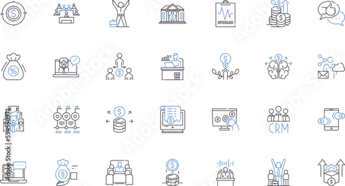 Employee elevation line icons collection. Promotion, Advancement, Career, Development, Growth, Rise, Ascension vector and linear illustration. Progress,Upgrade,Leveling up outline signs set