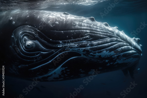A Close-Up Image of a Whale Showcasing its Power and Intricate Beauty. Generative AI
