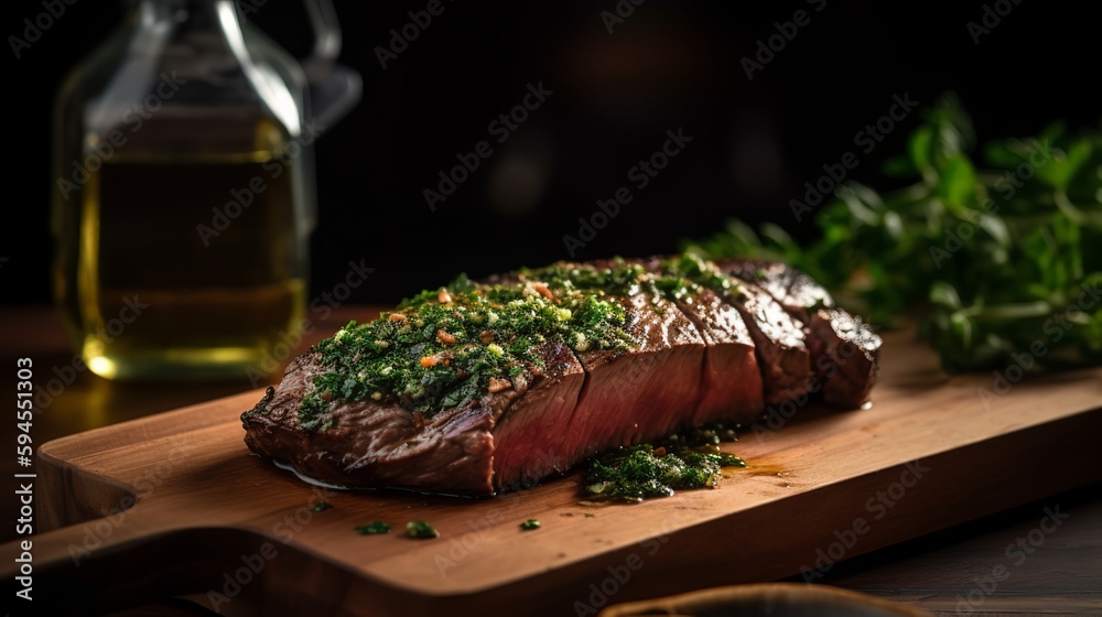 Grilled Flank Steak with Chimichurri Sauce - obrazy, fototapety, plakaty 