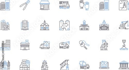 Residential architecture line icons collection. House, Building, Dwelling, Home, Design, Structure, Aesthetics vector and linear illustration. Functionality,Space,Comfort outline signs set