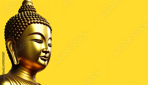 Buddha statue on golden background with copy space. Generative AI © Bowonpat