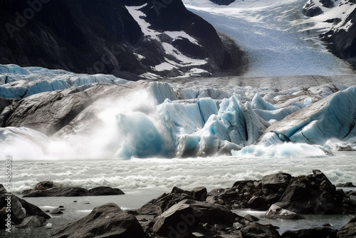 A stunning image of a towering glacier, slowly melting and retreating into the distance - Generative AI