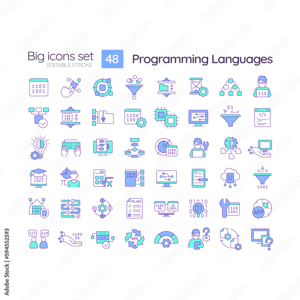 Programming languages blue RGB color icons set. Software development. Machine learning. Artificial intelligence. Isolated vector illustrations. Simple filled line drawings collection. Editable stroke Programming languages blue RGB color icons set. Software development. Machine learning. Artificial intelligence. Isolated vector illustrations. Simple filled line drawings collection. Editable stroke