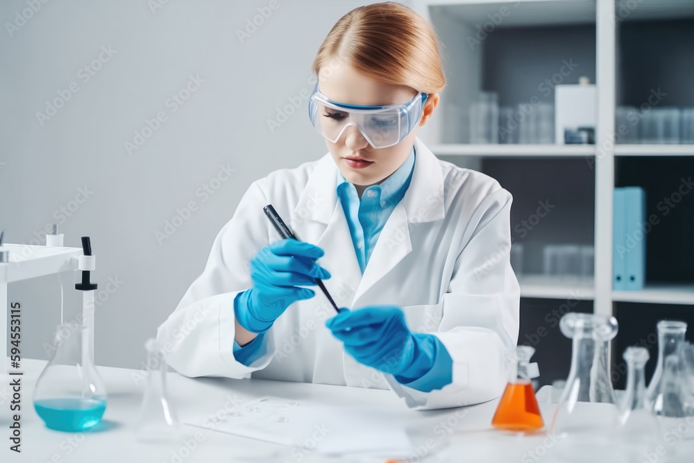 Person with test tubes in scientific environment. Medicine pharmacy public health and the concept of pharmacy. Generative AI. Person with test tubes in scientific environment. Medicine pharmacy public health and the concept of pharmacy. Generative AI.
