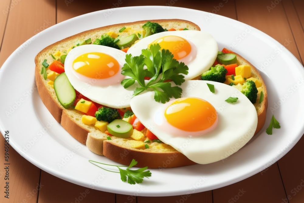 Fried omelette with vegetables on a plate on old wooden background, generative ai, colorful omelette chopped fresh parsley. Breakfast recipe with eggs. Closeup Fried omelette with vegetables on a plate on old wooden background, generative ai, colorful omelette chopped fresh parsley. Breakfast recipe with eggs. Closeup