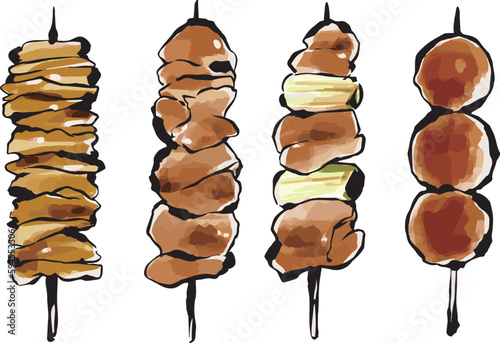 焼き鳥　手描きイラスト