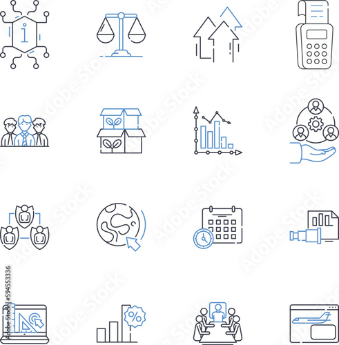 Marketing development line icons collection. Strategy, Analytics, Campaigns, Branding, Segmentation, Innovation, Research vector and linear illustration. Differentiation,Advertising,Positioning