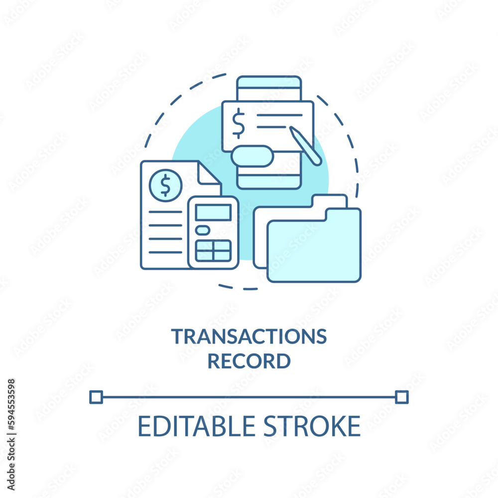 Transactions record turquoise concept icon. Financial reports ...