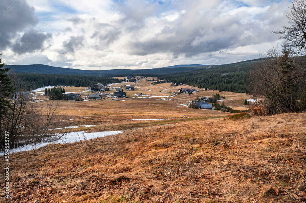 Small village Jizerka on mountain meadow. Small village Jizerka on mountain meadow.