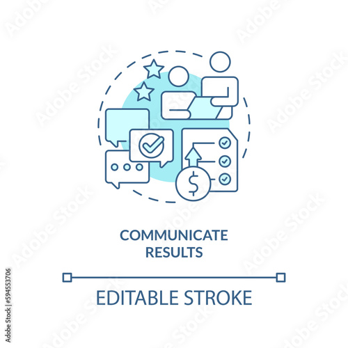 Communicate results turquoise concept icon. Share financial information. Accounting abstract idea thin line illustration. Isolated outline drawing. Editable stroke. Arial, Myriad Pro-Bold fonts used © bsd studio