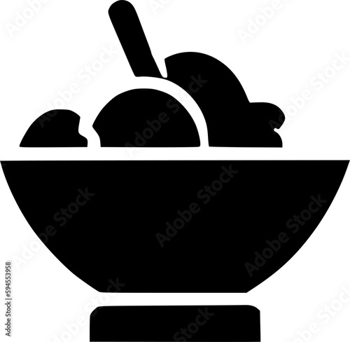 black individual gelato bowl icon. simple modern refreshment flat design pictogram, clipart vector illustration for ad app logo ad web banner button ui ux interface elements isolate on white