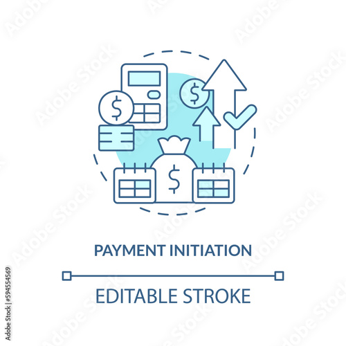 Payment initiation turquoise concept icon. Automated clearing house. How ACH work abstract idea thin line illustration. Isolated outline drawing. Editable stroke. Arial, Myriad Pro-Bold fonts used