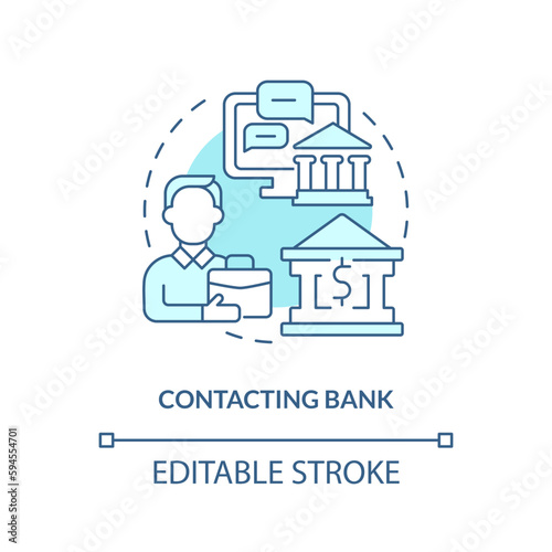 Contacting bank turquoise concept icon. Automated clearing house. How ACH work abstract idea thin line illustration. Isolated outline drawing. Editable stroke. Arial, Myriad Pro-Bold fonts used