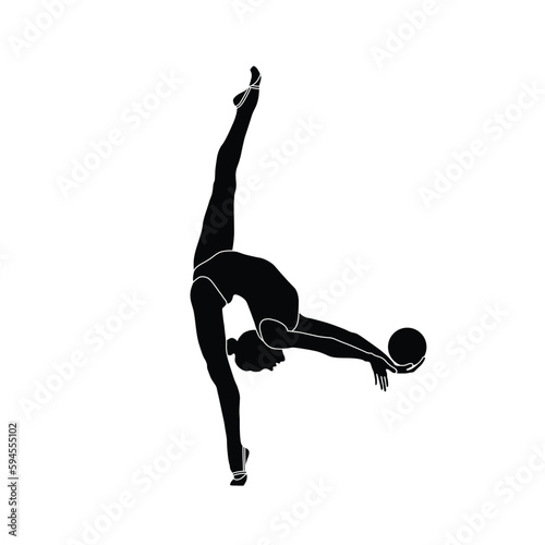 Ball Rhythmic Gymnastics flat sihouette vector. Rhythmic Gymnastics female athlete black icon on white background.
