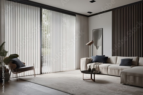 large window with automated blinds and curtains, providing privacy for the room, created with generative ai