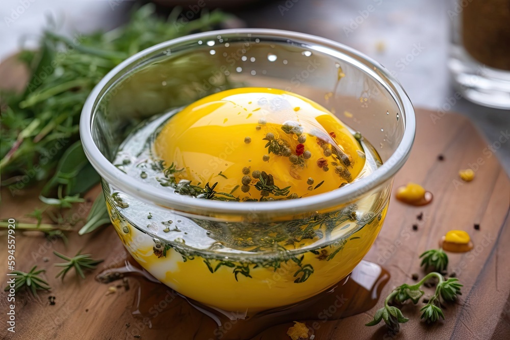 sousvide egg, with runny yolk and sprinkling of herbs and spices