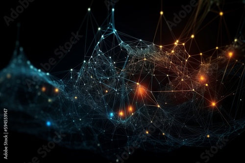 Abstract connected dots and lines. AI technology concept, digital data flow motion. Communication and technology network concept with moving lines and dots. Generative AI Technology