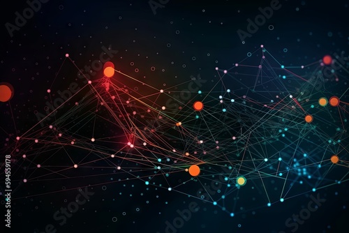 Abstract connected dots and lines. AI technology concept, digital data flow motion. Communication and technology network concept with moving lines and dots. Generative AI Technology