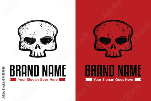 Hand Drawn Skull Sketch Symbol and Retro illustration vector logo design