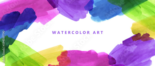 Artistic frame with colorful abstract watercolor stains, brush strokes. Place for text.