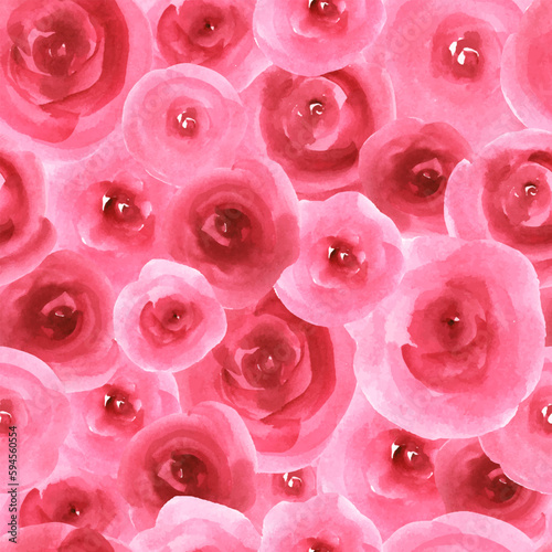 Seamless pattern with red, pink watercolor roses. Endless design for wallpaper, fabric, backdrop.