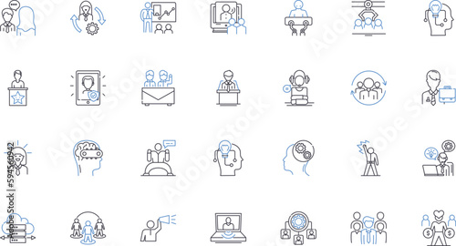 Liaison line icons collection. Partnership, Collaboration, Connection, Intermediary, Facilitation, Coordination, Mediator vector and linear illustration. Interconnection,Interaction,Interface outline