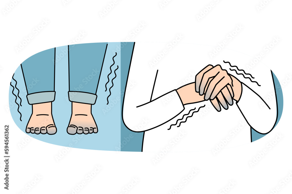 Sensitivity to cold and shaking concept. Human hands fingers and legs