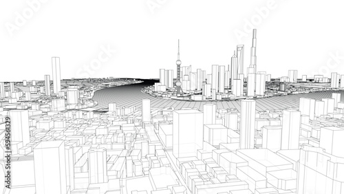 Outline city concept vector. Wire-frame style
