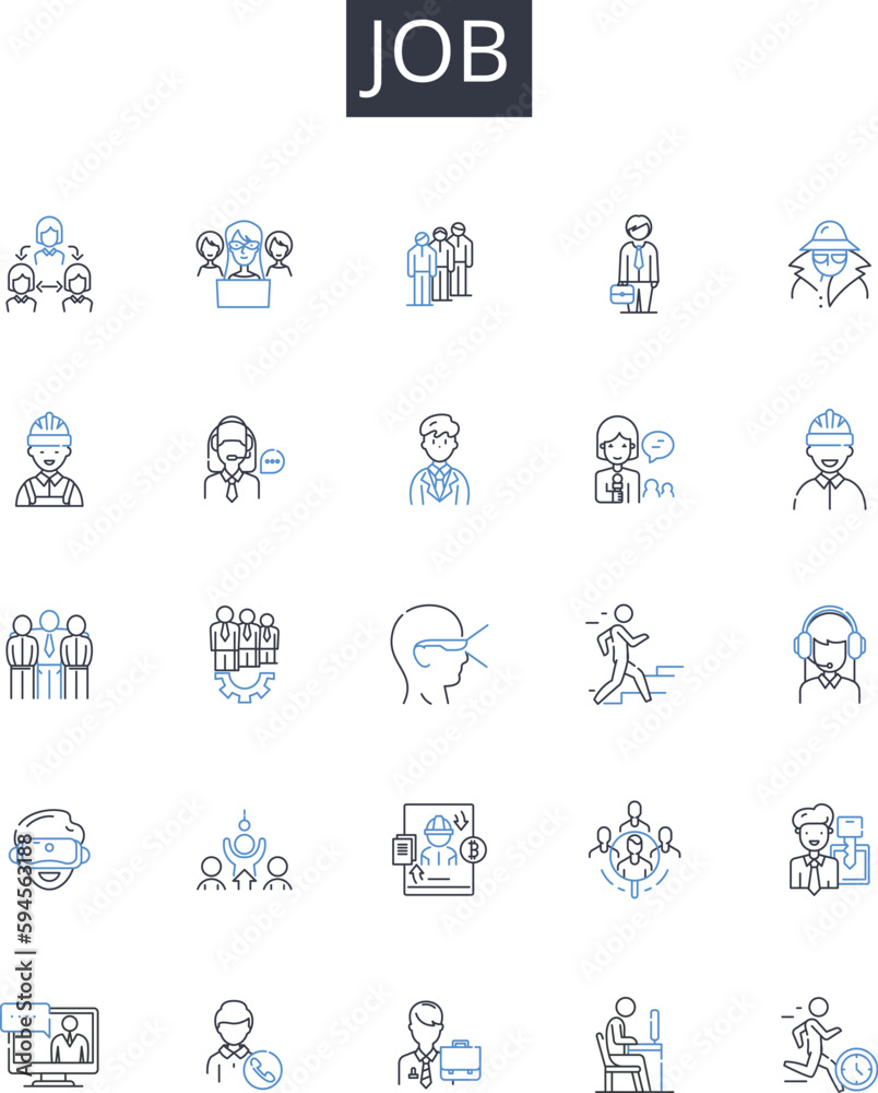 Job line icons collection. Work, Employment, Occupation, Profession, Career, Vocation, Trade vector and linear illustration. Task,Duty,Assignment outline signs set