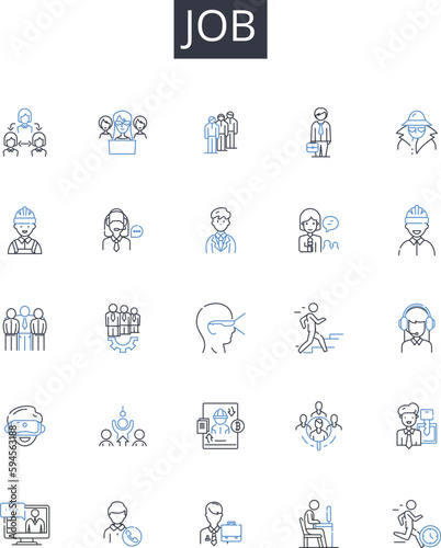 Job line icons collection. Work, Employment, Occupation, Profession, Career, Vocation, Trade vector and linear illustration. Task,Duty,Assignment outline signs set