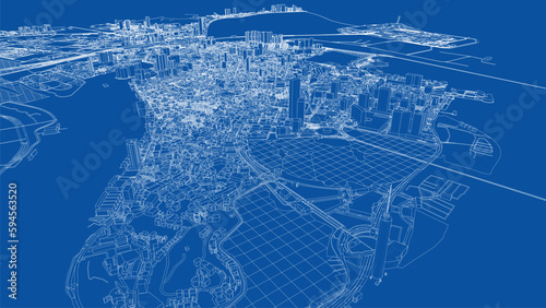 Outline city concept vector. Wire-frame style