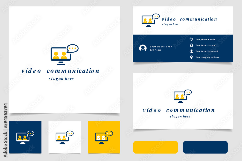 Video communication logo design with editable slogan. Branding book and business card template. Video communication logo design with editable slogan. Branding book and business card template.