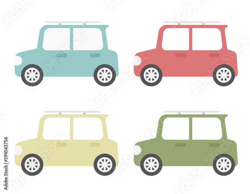 かわいい 自動車 イラスト _ ベクター 素材 横向き 軽自動車