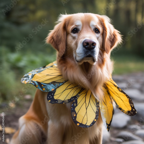 Golden retriever dog with butterfly wings photo