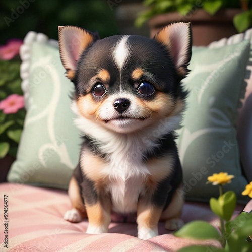 A puppy sitting in the garden